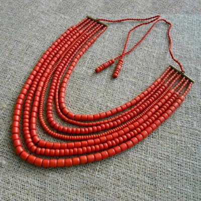 Red Faux Coral Necklace with Metal Coins Pendants Multistrand Beaded Ethnic hotsell Jewelry Ukraine Traditional Necklace for Folk Costume Ceramic