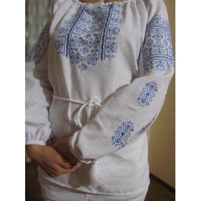 Embroidered  blouse "Oriental Curves Blue on White"