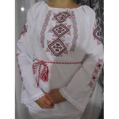 Embroidered  blouse "Spring Diamonds Red&Green"